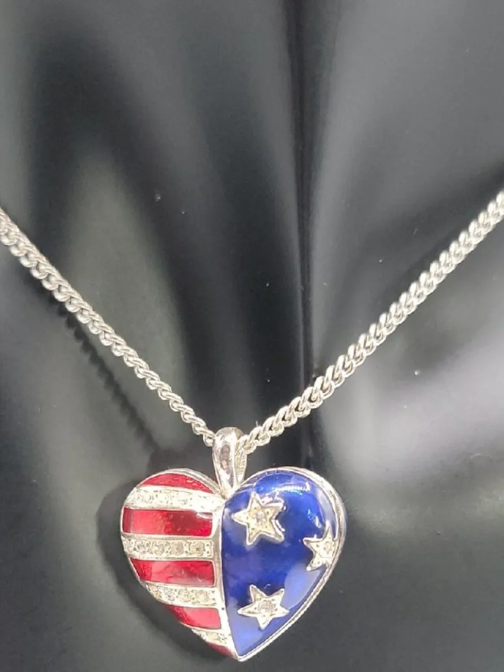 Patriotic Locket Necklace 3-D American Flag Locket on 18